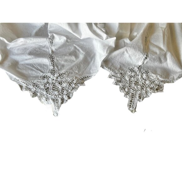 Battenburg Lace Tablecloth Scalloped Edges 83"x64" White Cotton - Picture 6 of 10
